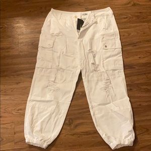 White distressed Cargo Jogger